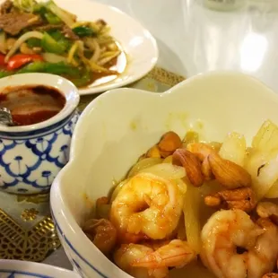 Ginger beef (left) and masaman curry (right).