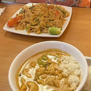 Drunken noodles and Pa-Neng Curry
