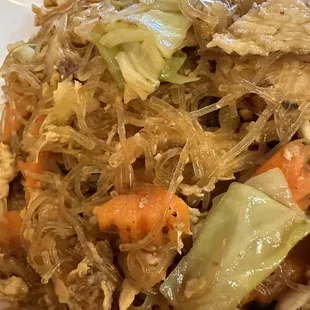 Pad Wunsen (aka: Pad Woonsocket Sen) - a stir fried glass noodle dish with chicken and veggies.