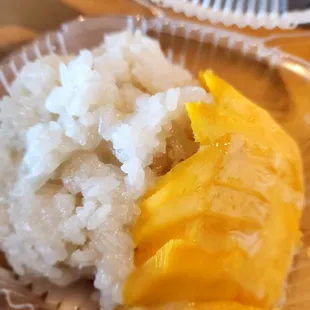 rice and mango on a plate