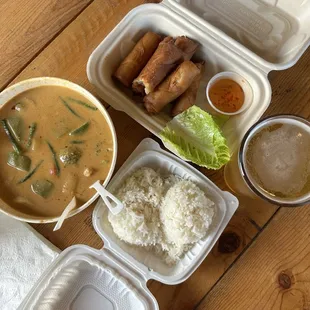 Panang curry and spring rolls