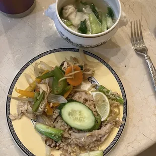 Wonton soup, Ginger Chicken, Thai fried rice. Fresh, perfectly seasoned and beautiful!