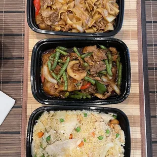 53. Pad Khee Mow, 72. Pad Prik Khing, and 40. Pineapple Fried Rice