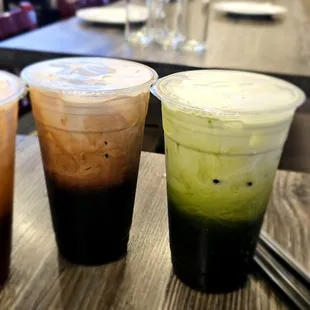 Left to right. Thai tea, Thai coffee, matcha green tea.  All were overly sweet.