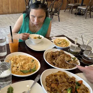 Haw mok , basil fried rice, pad see ew