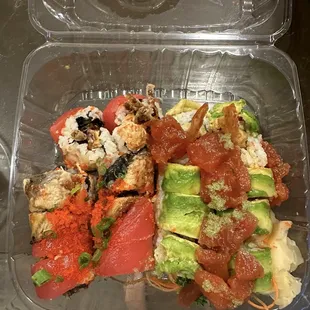 Lady&apos;s spider roll (left) and hippie roll (right)