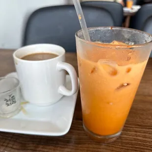 Hot Vietnamese coffee and Thai tea