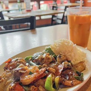 Phad Kee Mow and Thai Iced Tea