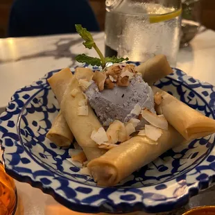 Banana roll and coconut ice cream