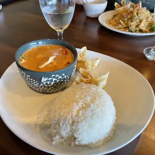 Panang curry lunch special (Lunch #4), basil stir fry lunch special in the background.