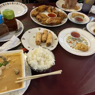 Panang with Chicken, Crispy Wonton w/Chicken, Chicken Wings, Chicken Crispy Rolls