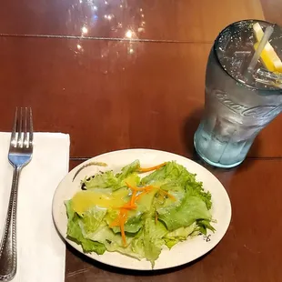 Lunch salad with water.