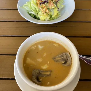 Lunch menu salad and soup (tom kha)