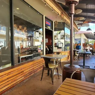 We're sitting outside.  Nice and quiet.