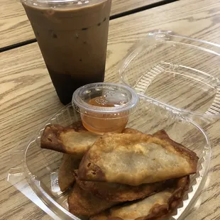 6 Piece Fried Wonton Chicken &amp; Thai Ice Coffee