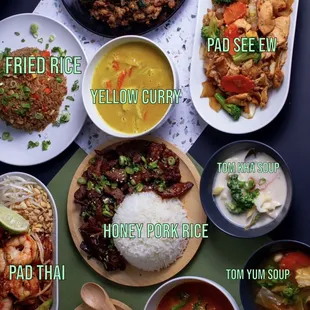 a variety of dishes on a table