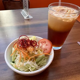 House Salad and Thai Iced Tea