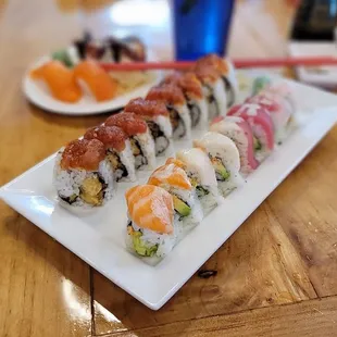 Front to back:  Ocean and Fire Roll &amp; Scary Spider Roll.  Delicious!