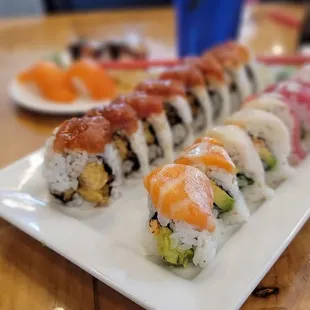 Front to back:  Ocean and Fire Roll &amp; Scary Spider Roll.  Delicious!