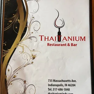 Thaitanium menu front
