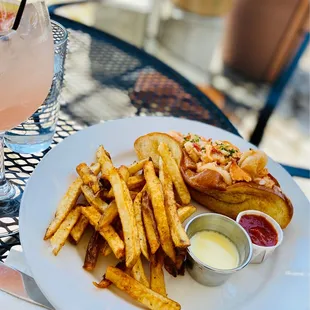 New England Lobster Roll Sandwich with Fries