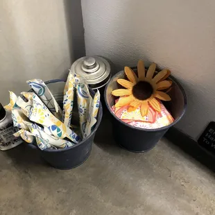 Period products in women&apos;s bathroom!