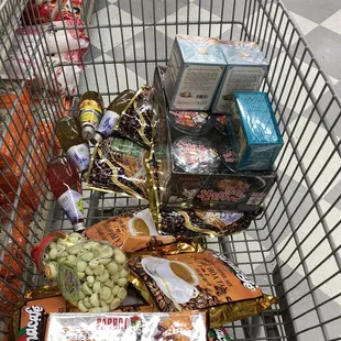 a shopping cart full of food