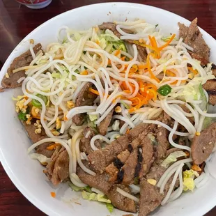 Grilled Beef vermicelli the meat has a slightly Smokey flavor