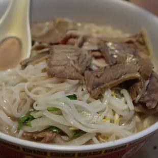 a bowl of beef and noodles
