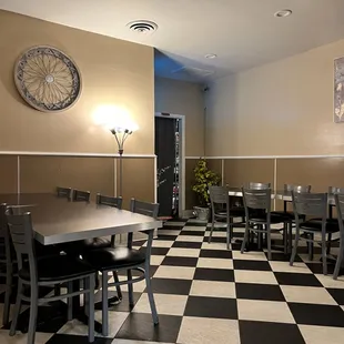 a black and white checkered floor