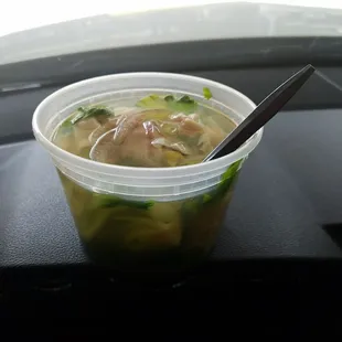 Small, to go, wonton soup. Super chunky and yummy broth.