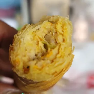 Disappointing cha gio. Almost all eggroll wrapper and carrots; can&apos;t taste the pork; no ear mushrooms or bean thread noodles; and bland.