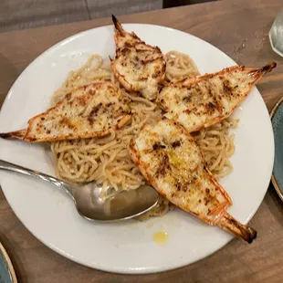 Colossal Royal Tiger Prawns with Garlic Noodles
