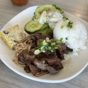 Broken rice with barbecue pork.