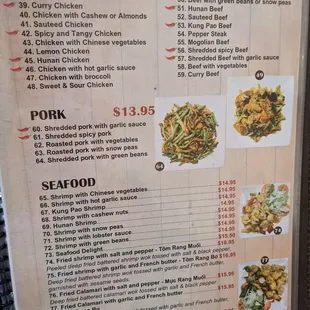 the menu for the restaurant