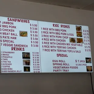 a menu on the wall