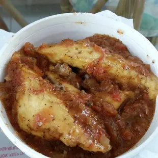 Tofu with stuffed meat in tomato sauce.  Call ahead to pre-order!