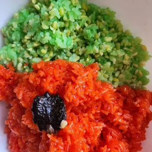 Vibrantly red, flavored with coconut milk and Vietnamese gac fruit and pandan mungbean pandan stickyrice are satisfied tastebuds 12/24/23