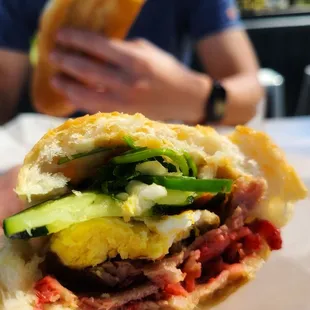 Thanh Tam Bakery: Banh Mi Dac Biet, pickled veggies, roast pork, egg, and SPAM on in-house baked baguette Recommended!