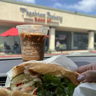 a sandwich and a drink