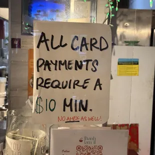 $10 minimum for credit cards