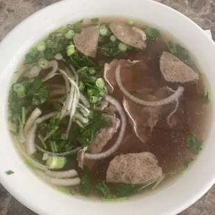 Rare steak and meatball pho