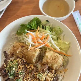 Grilled pork and egg roll vermicelli salad