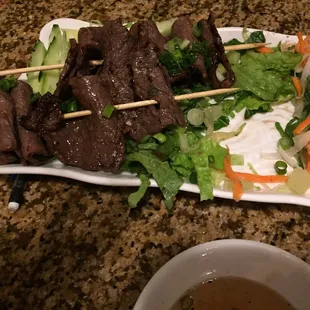 Beef skewers appetizer, yum!