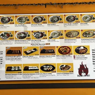 the menu for the restaurant