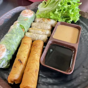 Spring roll, eggroll, and beef rolls