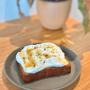 Yuzu Ricotta Toast - yuzu + honey + thyme + shiso furikake