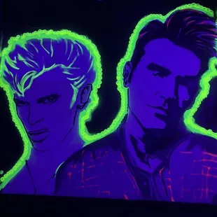 two men with neon hair