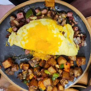 Meat omelet and home fries