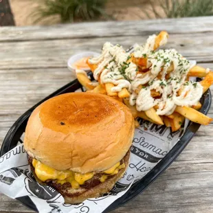 Double smash cheese burger (Last week's Special. 1/13/24) &amp; Truffle fries - Simple and good!